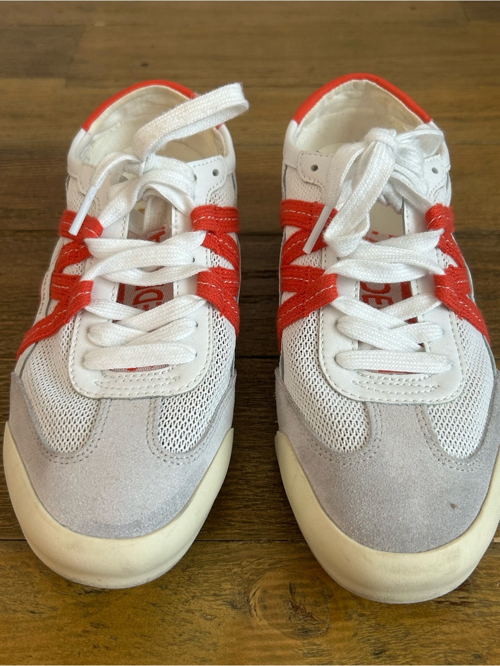 Sam Edelman Irma White & Red Sneakers with Suede Toe - Picture 5 of 15